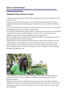 Tanzânia proibe Sementes Crioula